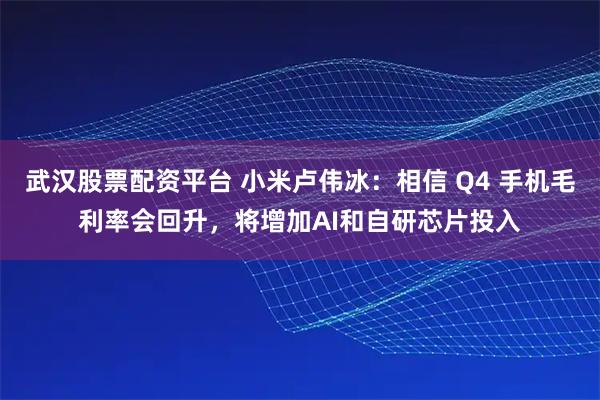 武汉股票配资平台 小米卢伟冰：相信 Q4 手机毛利率会回升，将增加AI和自研芯片投入